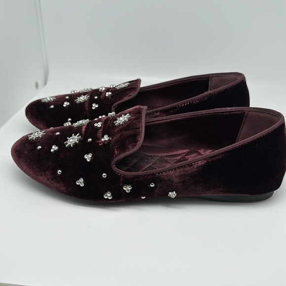 Birdies The Starling Maroon Crystal Velvet Loafer Slip on Flat Shoes Size 7.5 - Picture 7 of 14